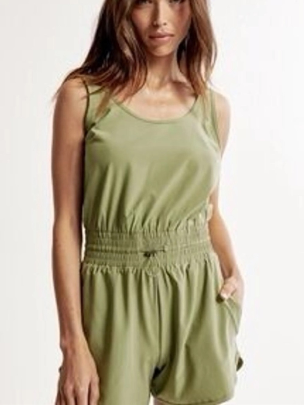Abercrombie & Fitch Olive Sleeveless Drawstring Romper Small